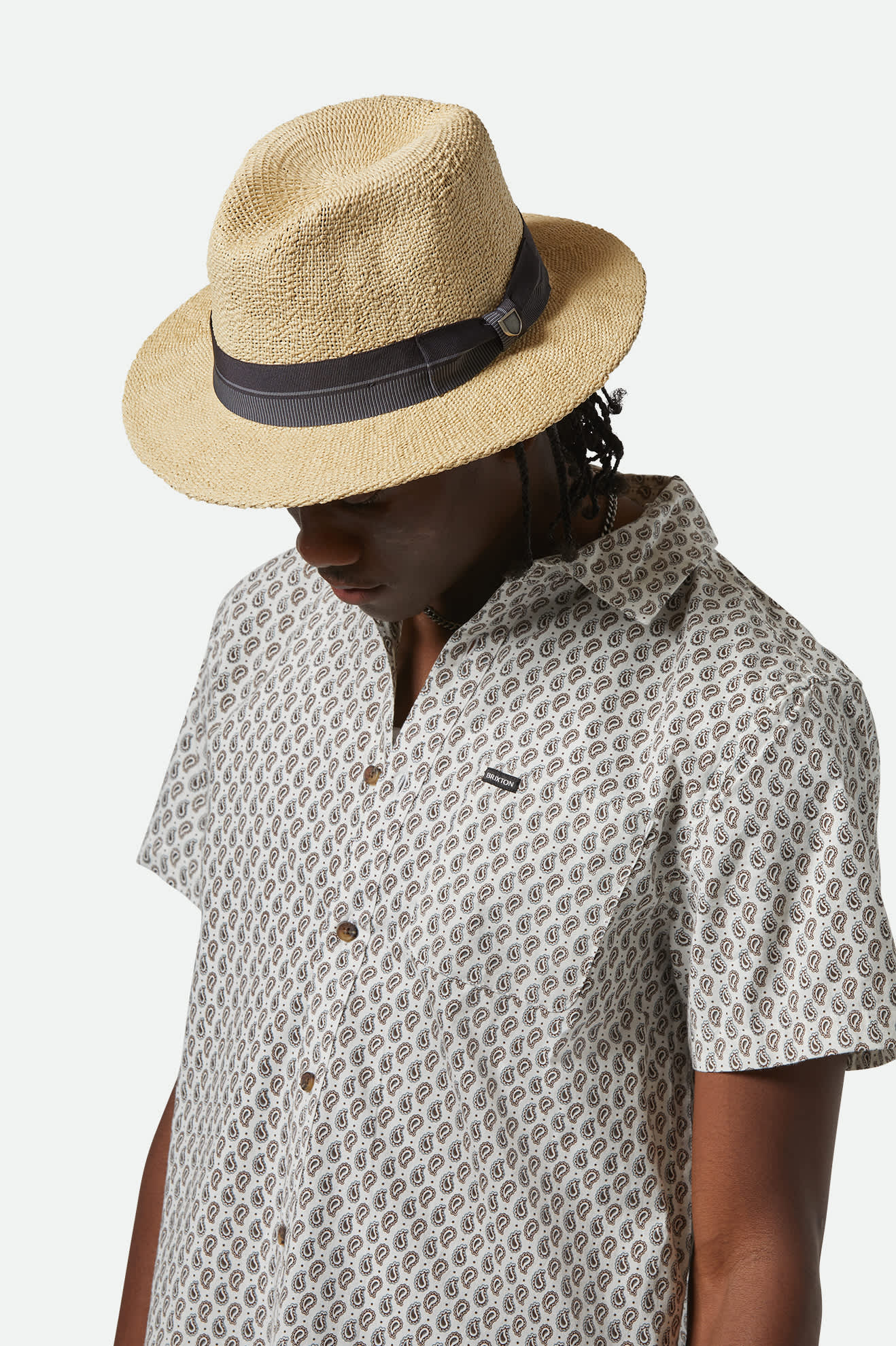 Brixton Roma Straw Fedora Natural-Black M