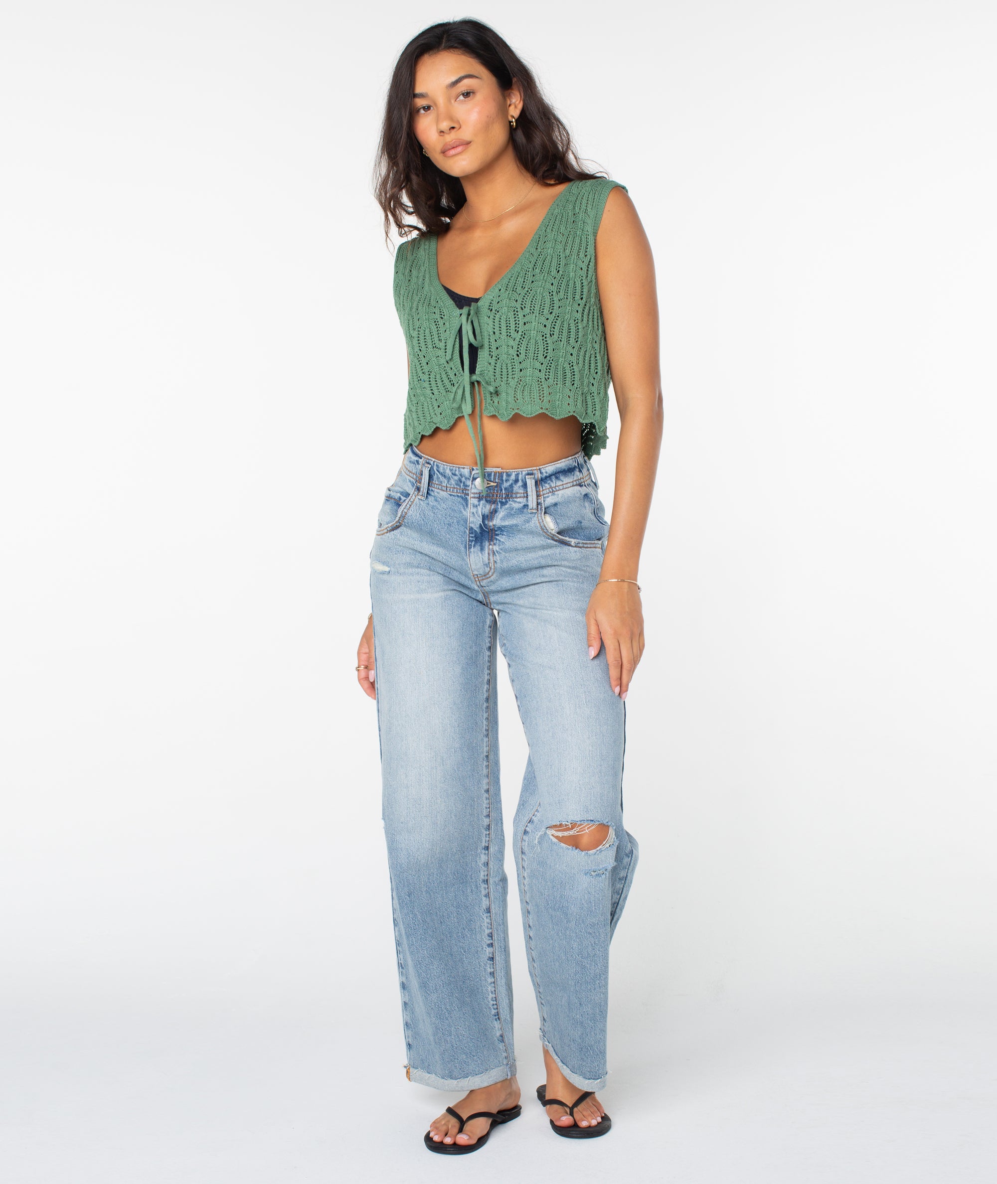 Roxy Beach Bound Crochet Vest GMG M