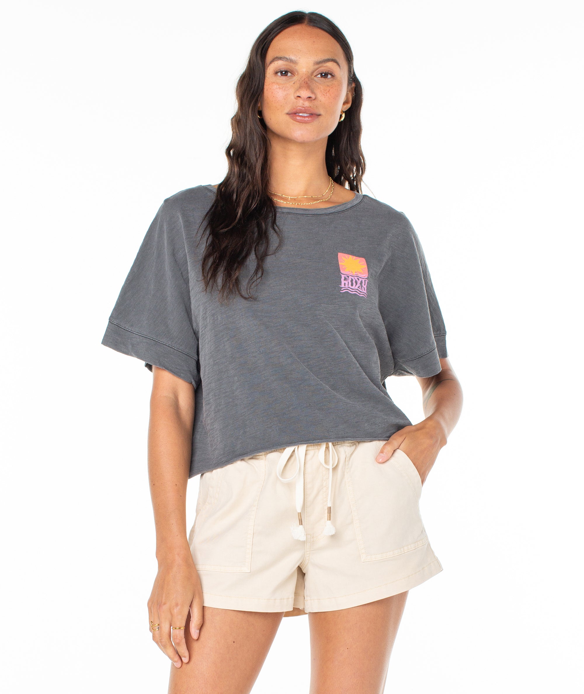 Roxy Sun Stamps Cropped SS Tee KTA0 L
