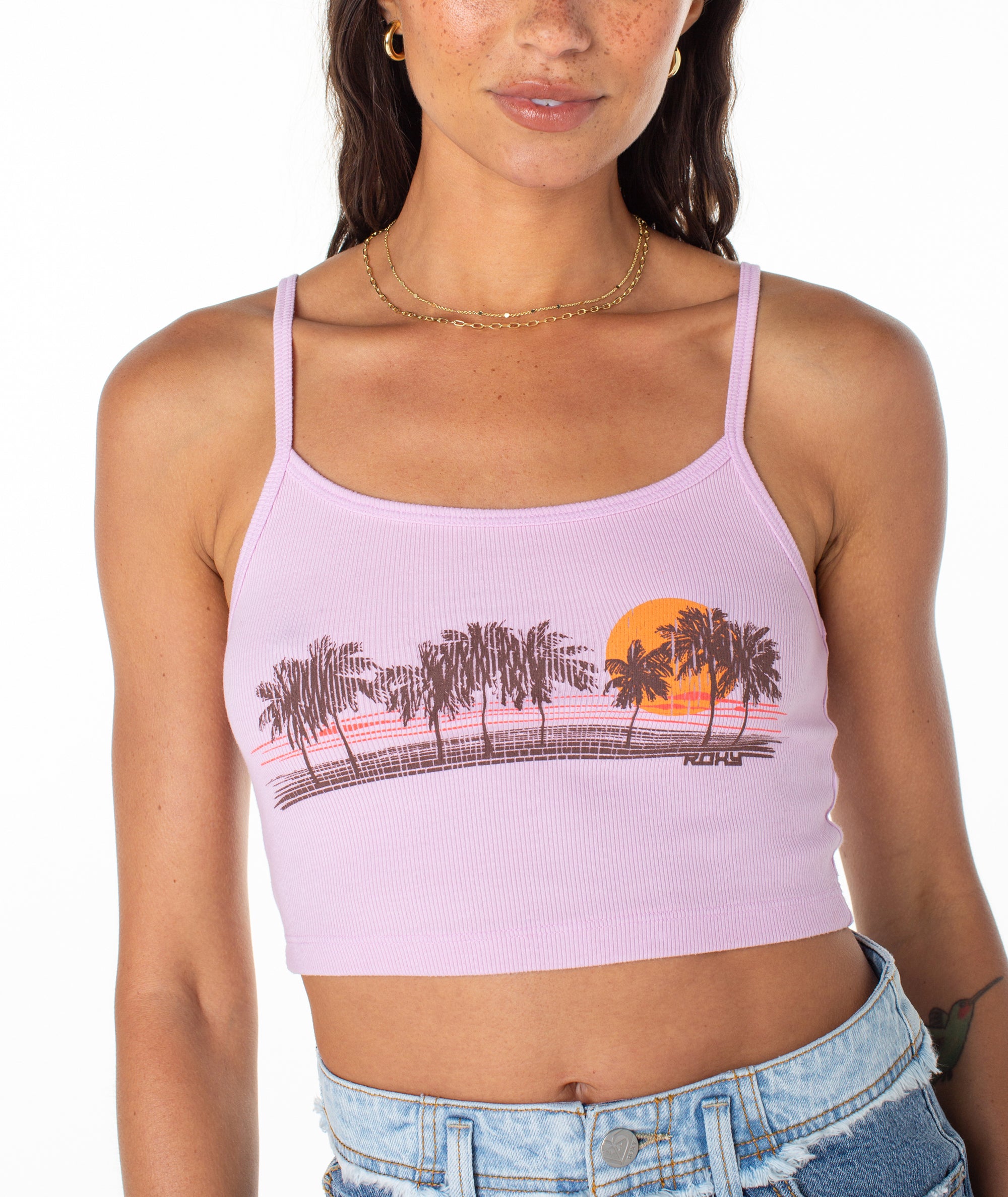 Roxy Palm Stripe Ribbed Cropped Tank MOA L