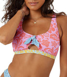Roxy Tapestry Patchwork Scoopneck Bralette Bikini Top MUL S