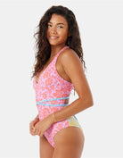 Roxy Tapestry Patchwork Wrap Tie Plunge One Piece MUL XL