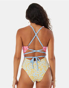 Roxy Tapestry Patchwork Wrap Tie Plunge One Piece MUL S