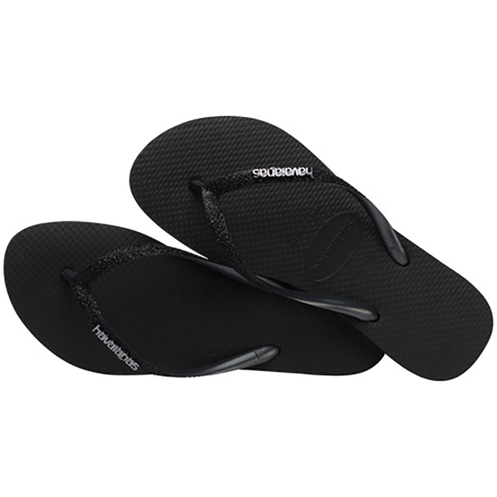 Havaianas Slim Glitter 2 Womens Sandal 1069-Black-Black 6