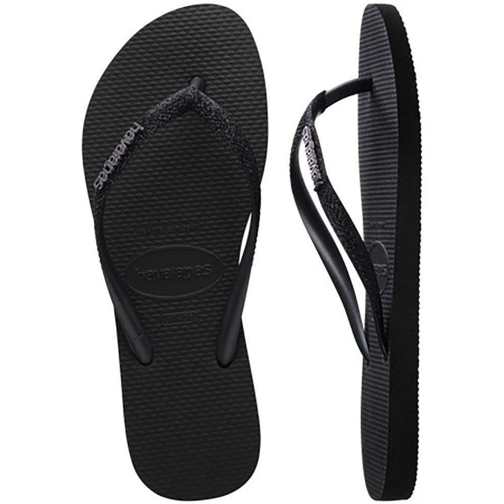 Havaianas Slim Glitter 2 Womens Sandal 1069-Black-Black 6