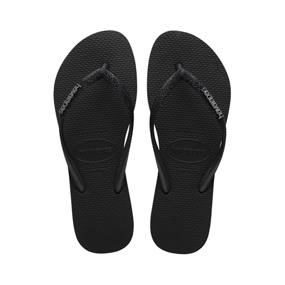 Havaianas Slim Glitter 2 Womens Sandal 1069-Black-Black 6