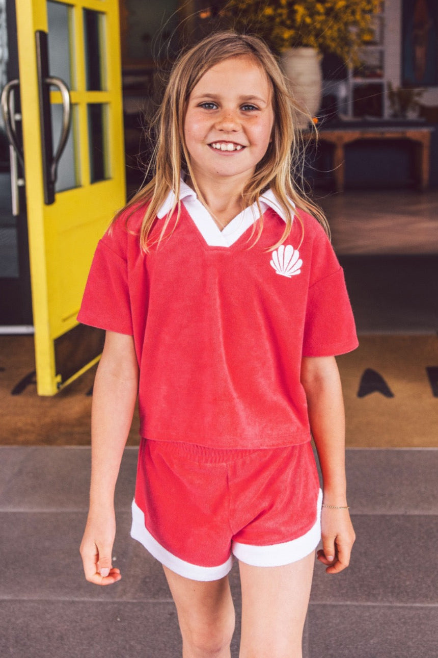 FEATHER 4 ARROW SHELL YEAH POLO TOP HTC-HOT CORAL 8-9Y