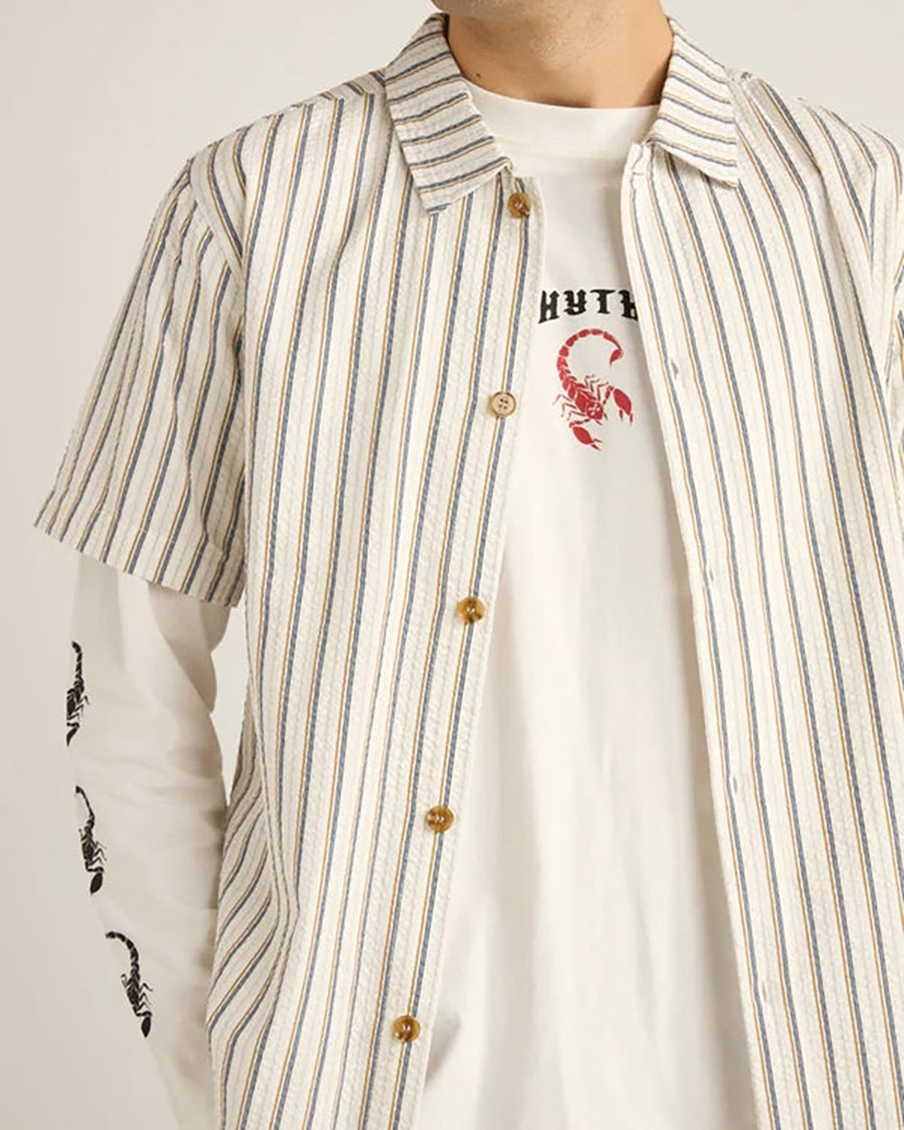 RHYTHM SEERSUCKER STRIPE  SS SHIRT WHT-WHITE 1S
