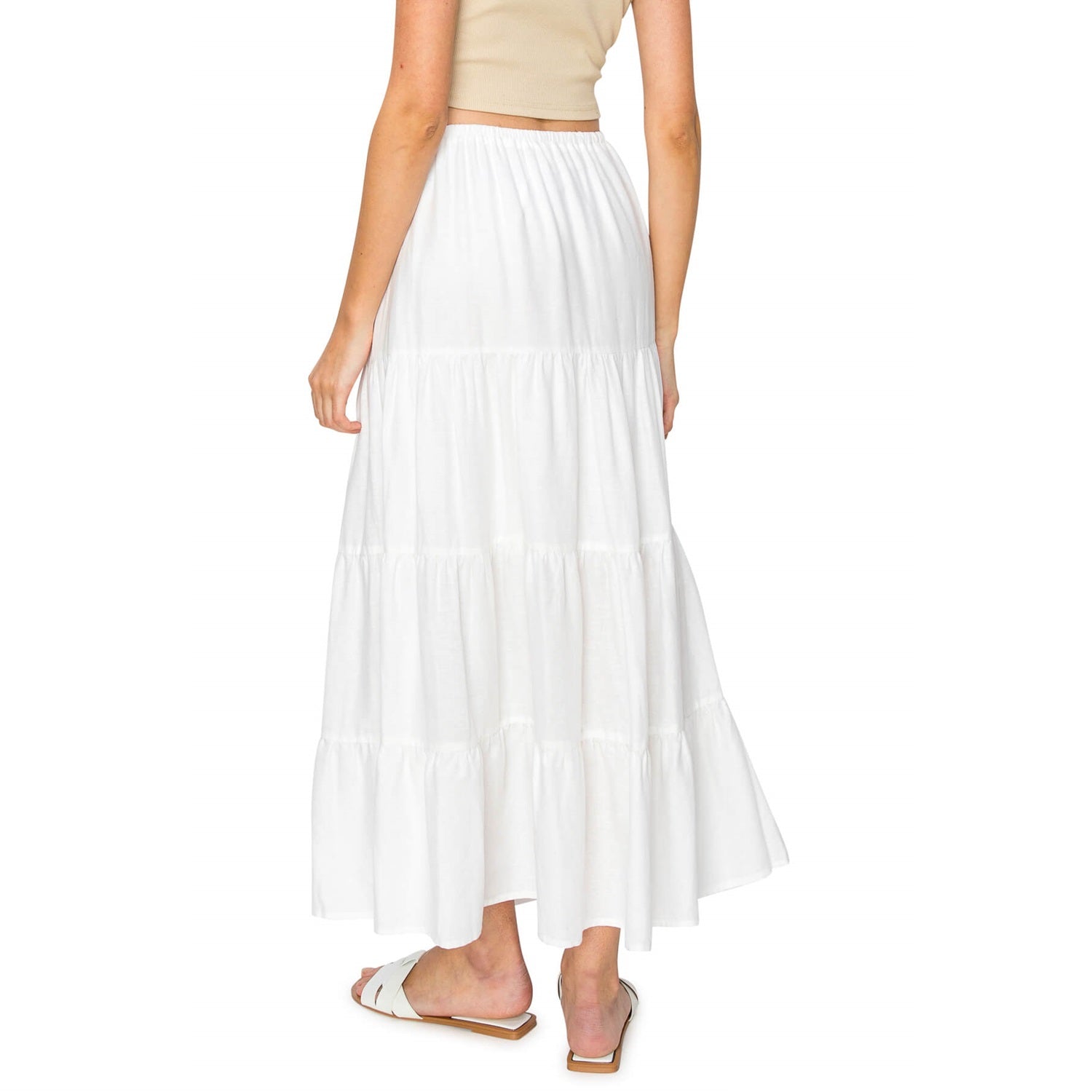 CALI 1850 FLOWY TIERED MAXI SKIRT White L