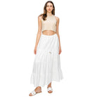 CALI 1850 FLOWY TIERED MAXI SKIRT White L