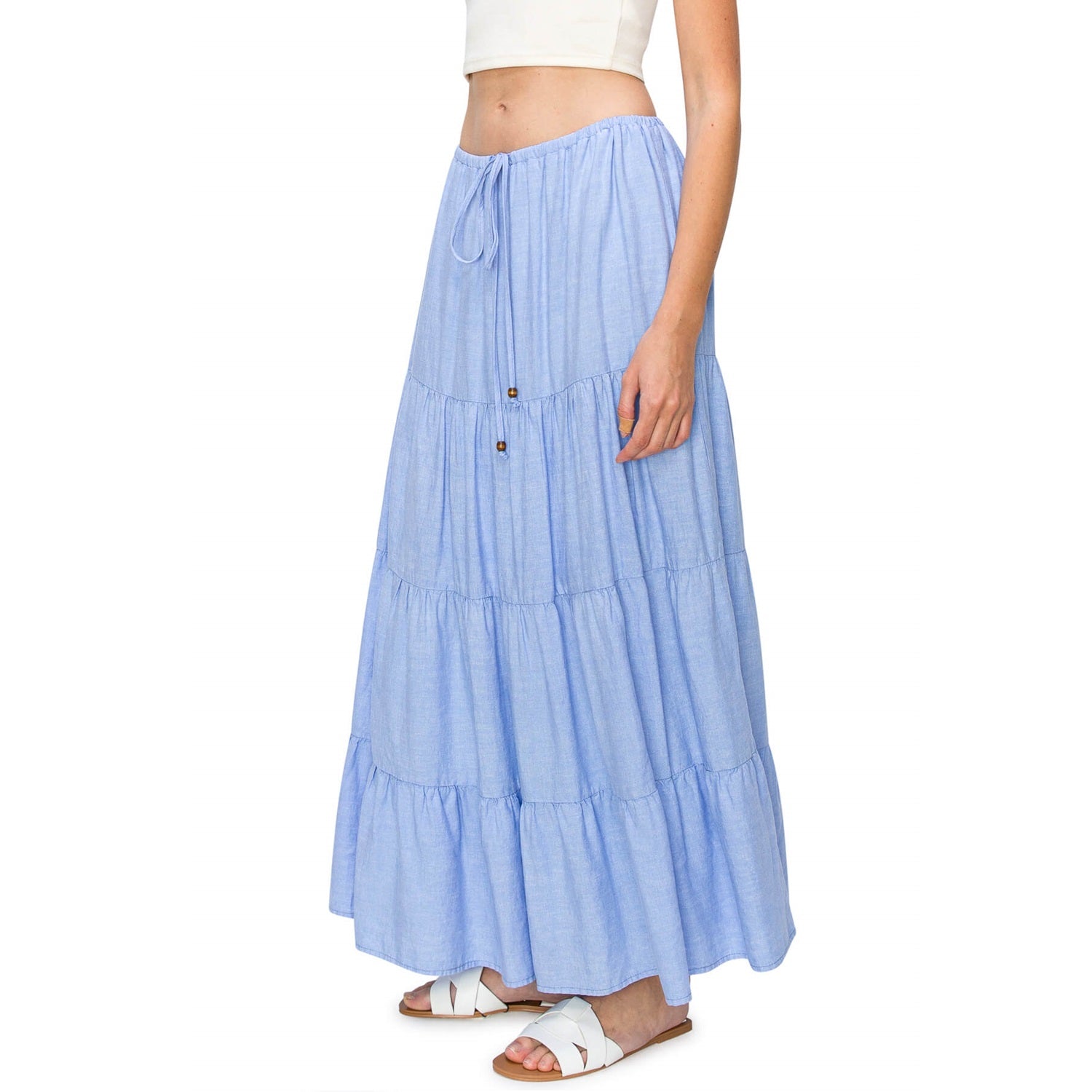 CALI 1850 FLOWY TIERED MAXI SKIRT Blue L