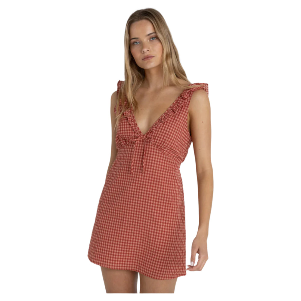 RHYTHM LOLA CHECK RUFFLE MINI DRESS
