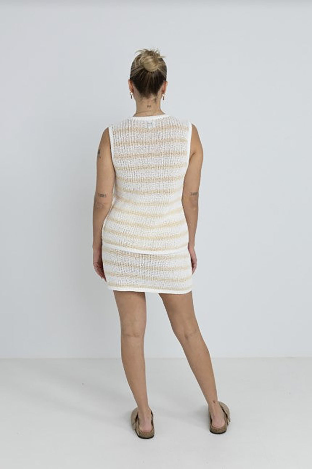 RHYTHM SOL STRIPE KNIT MINI SKIRT WHT-WHITE 2S