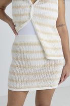 RHYTHM SOL STRIPE KNIT MINI SKIRT WHT-WHITE 1XS