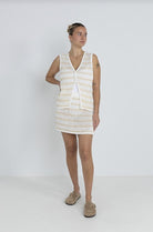 RHYTHM SOL STRIPE KNIT MINI SKIRT WHT-WHITE 1XS