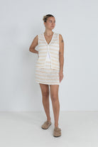 RHYTHM SOL STRIPE LONGLINE  KNIT VEST WHT-WHITE 4L