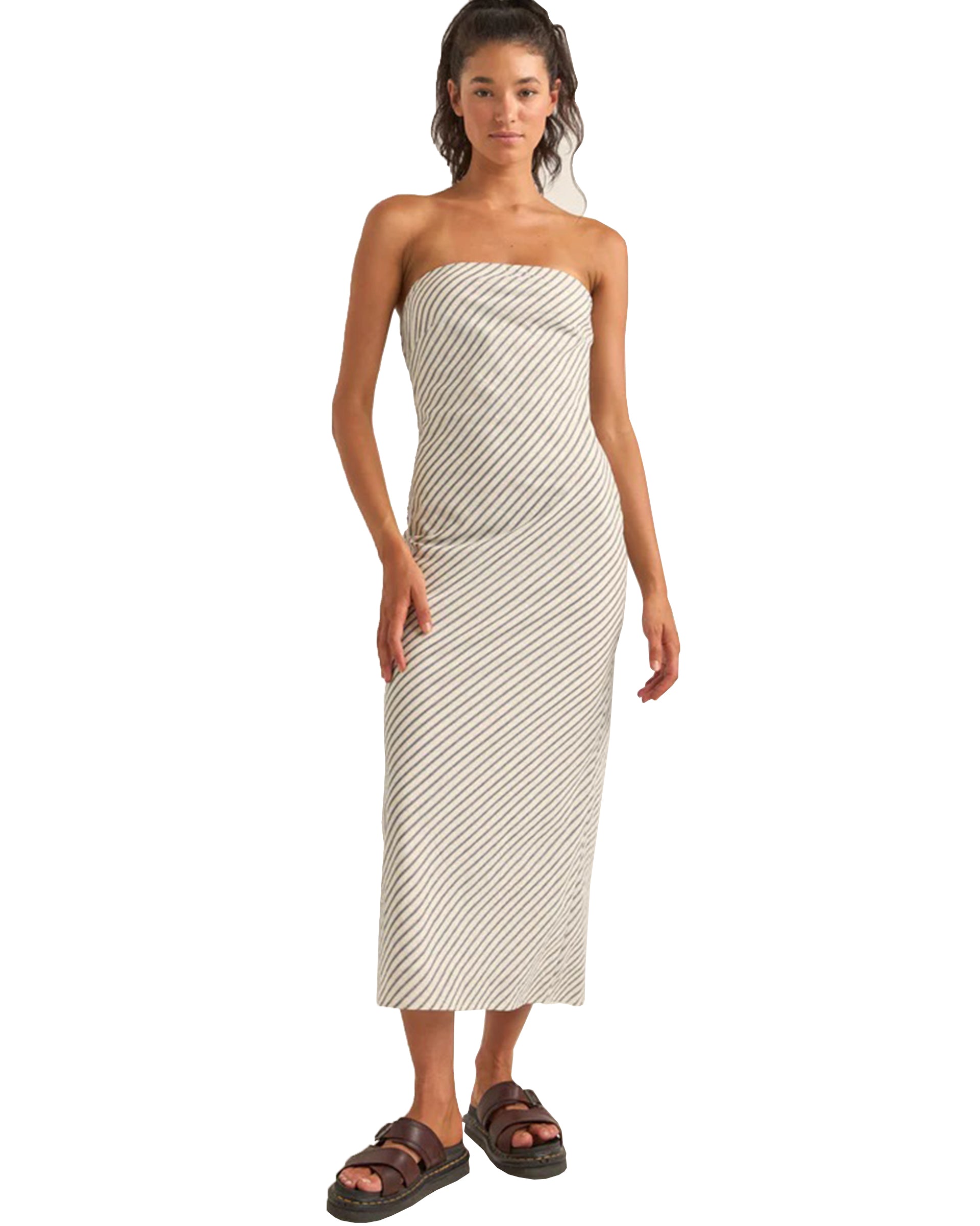 RHYTHM DALIA BIAS MIDI DRESS NAV-NAVY STRIPE 4L