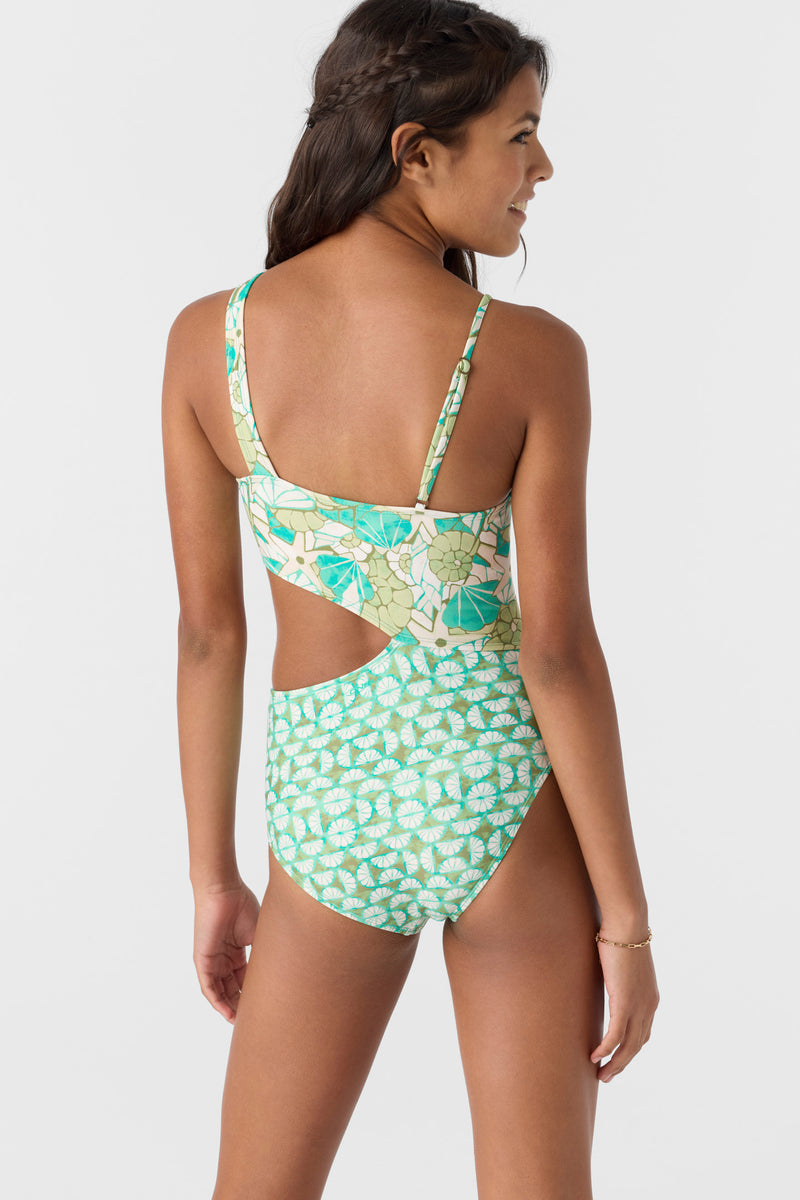 O'Neill Girls Shell Abstract Asymm One Piece  MUL 16