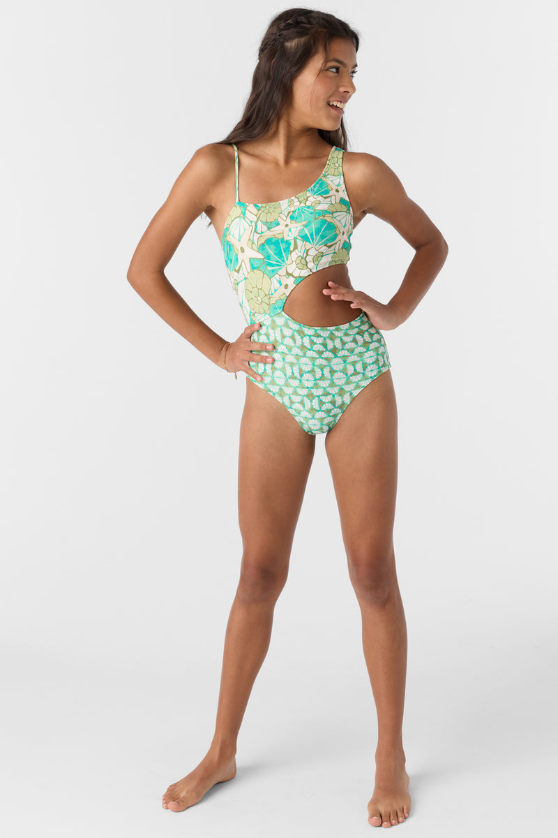 O'Neill Girls Shell Abstract Asymm One Piece  MUL 12