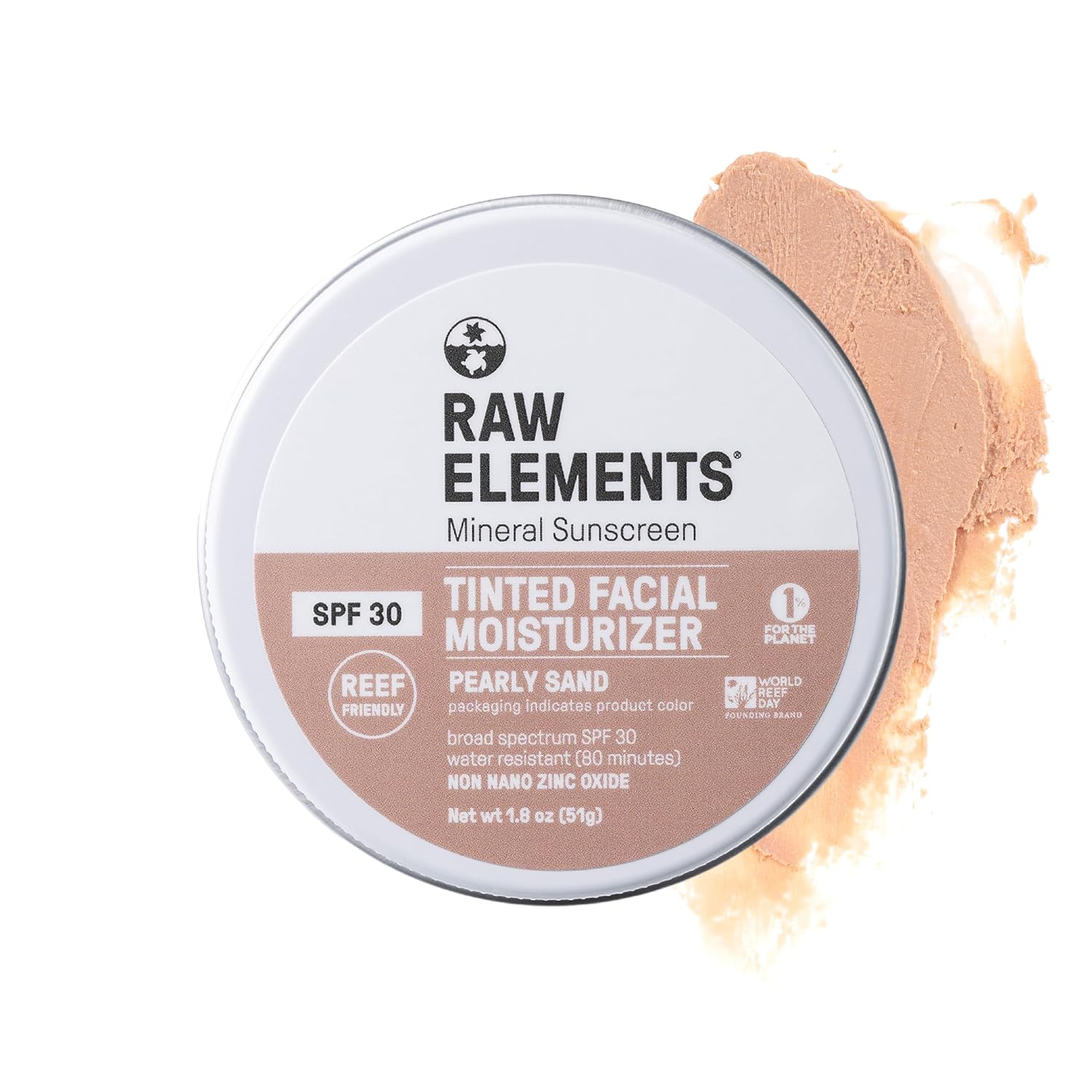 Raw Elements Tinted Facial Moisturizer SPF 30+ Tin Pearly Sand 1.8oz