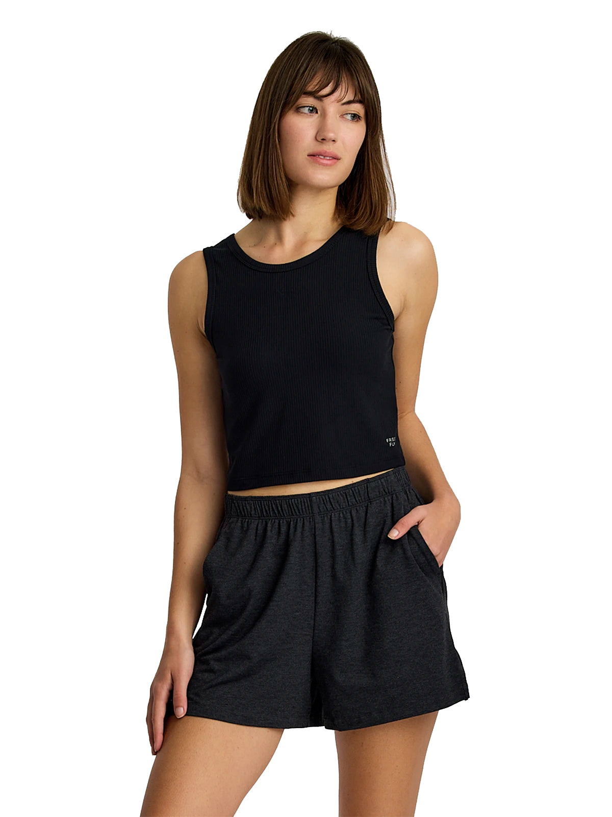 Free Fly Ribbed Bamboo Tank Black M
