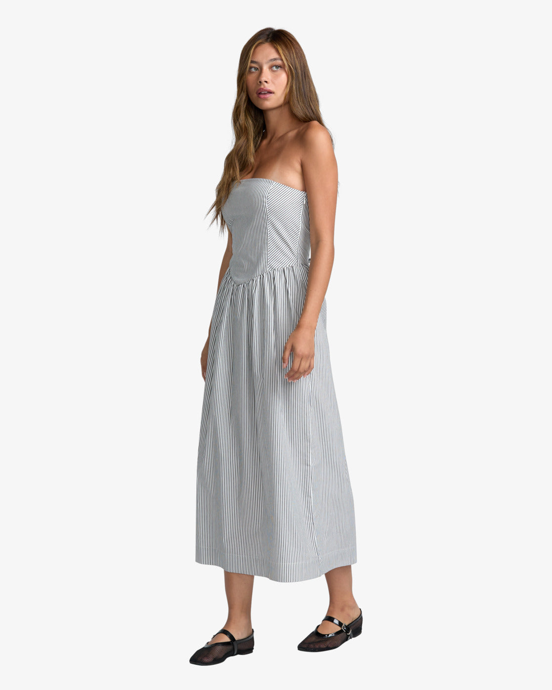 RVCA FLORENCE DROP WAIST MIDI DRESS PTK-PIRATE BLACK L