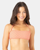 Roxy Flower Power Lace Up Bandeau Bikini Top RDR XS