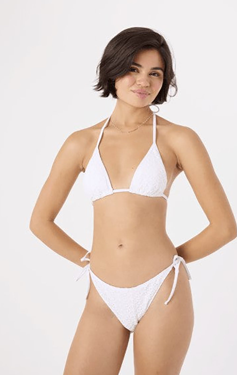 Roxy Crochet Tie Side Cheeky Bikini Bottom WHT L