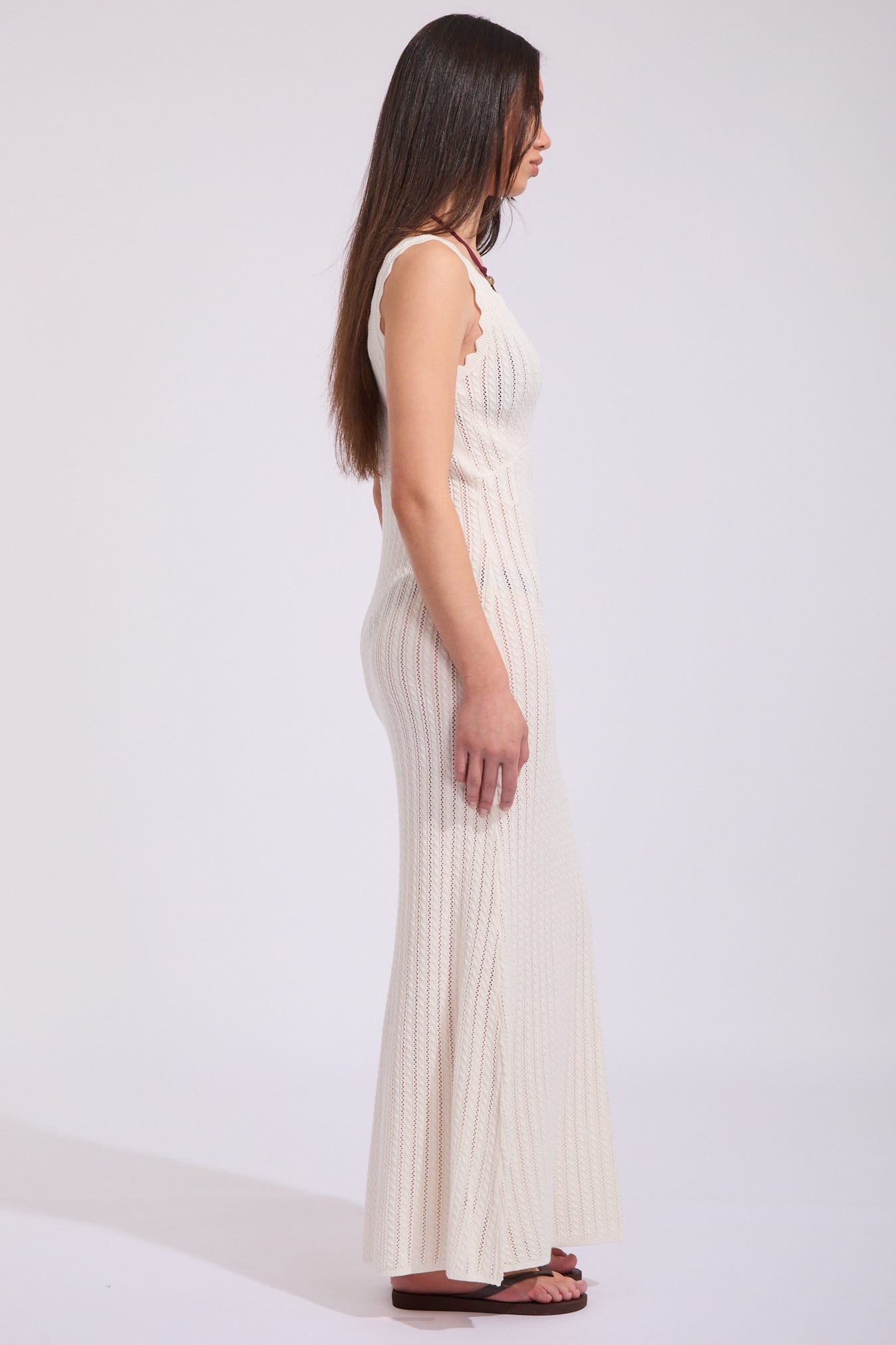 RHYTHM SCALLOP KNIT MAXI DRESS CREAM 1XS