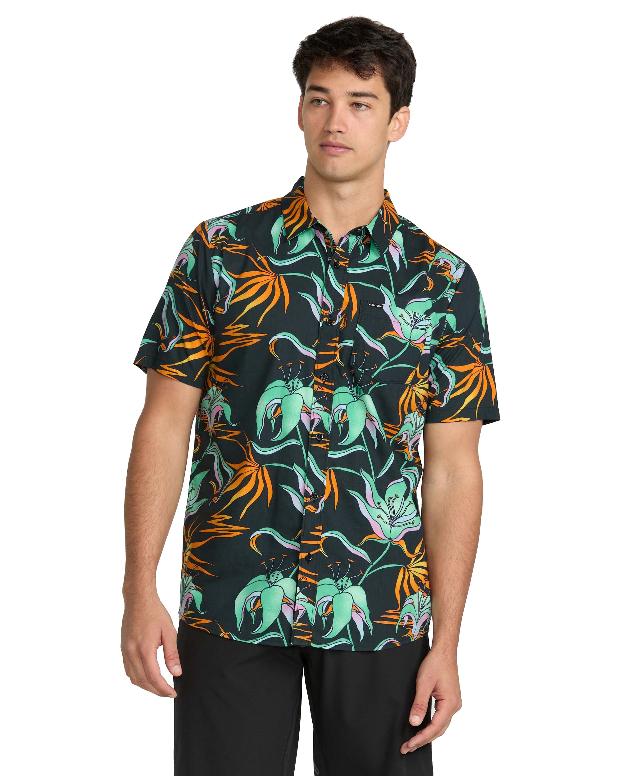 VOLCOM BRAINMELTER FLORAL SS BGR-BLACK GREEN L