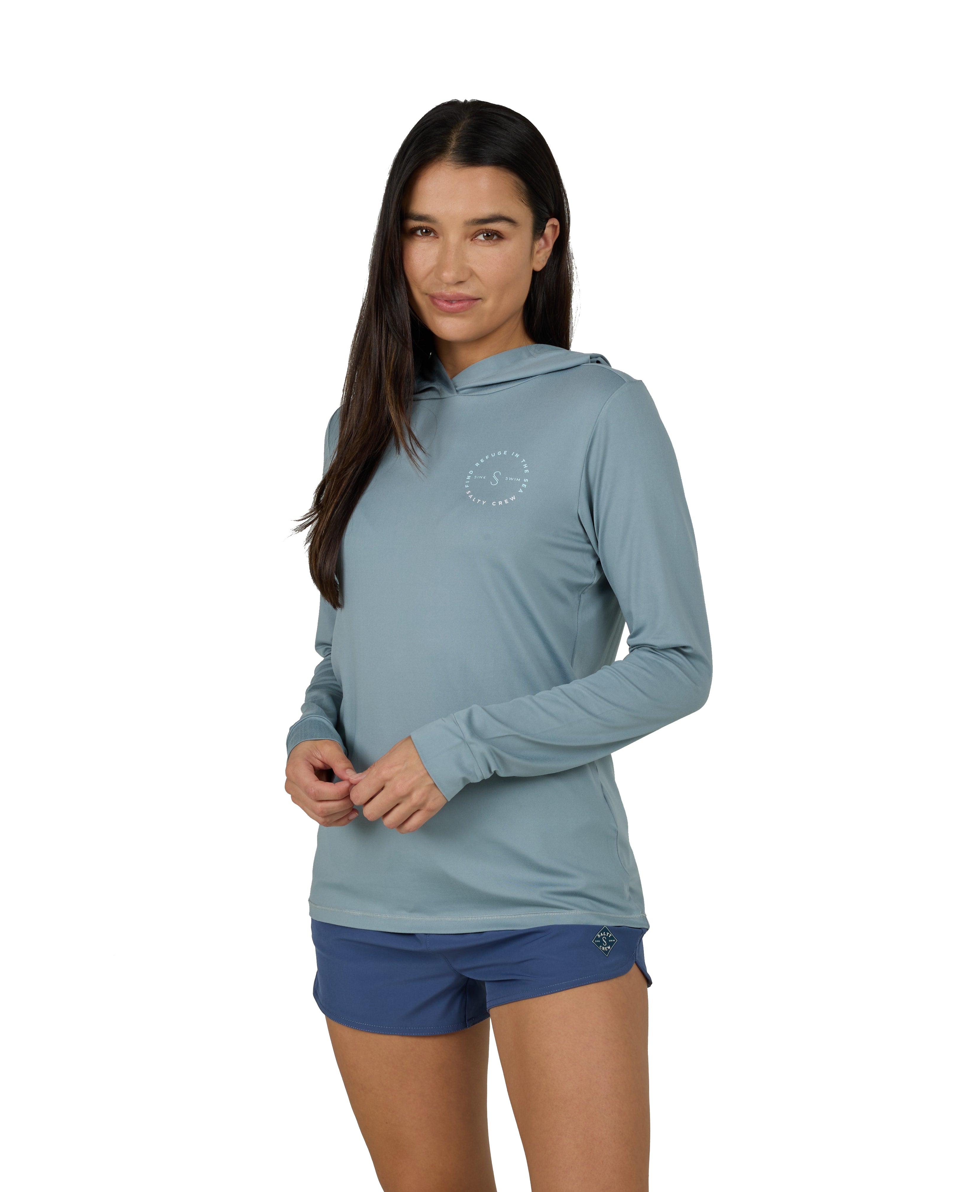 SALTY CREW FIREWORKS HOOD SUNSHIRT Stormy Grey L