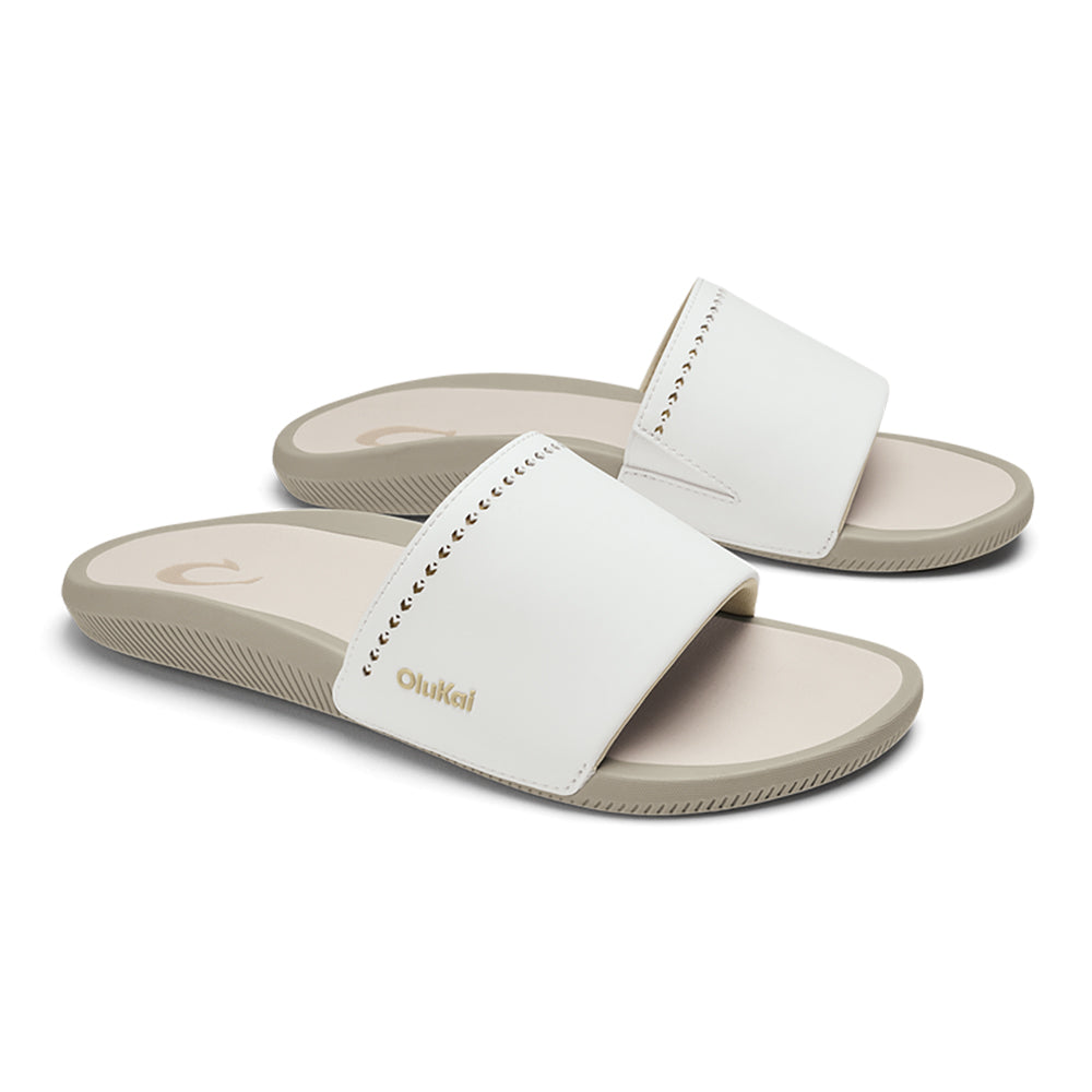 Olukai Ulele Slide Womens Sandal WB20-Bright White-Tapa 6