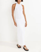 RHYTHM MARTINI HALTER KNIT MAXI DRESS WHITE 2S