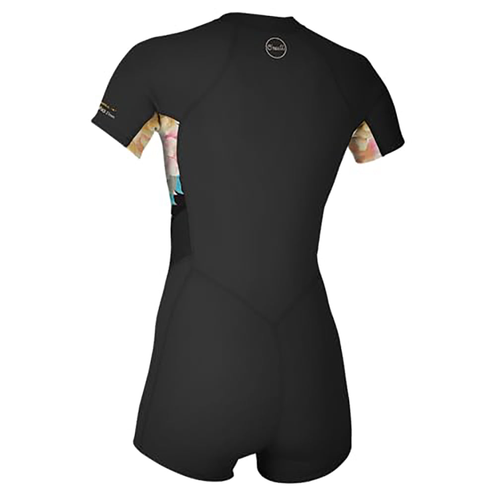 O Neill Bahia 2/1mm Full Zip SS Womens Springsuit IJ9-GLIDEBLK/MIKAHFLOR/BLK 14