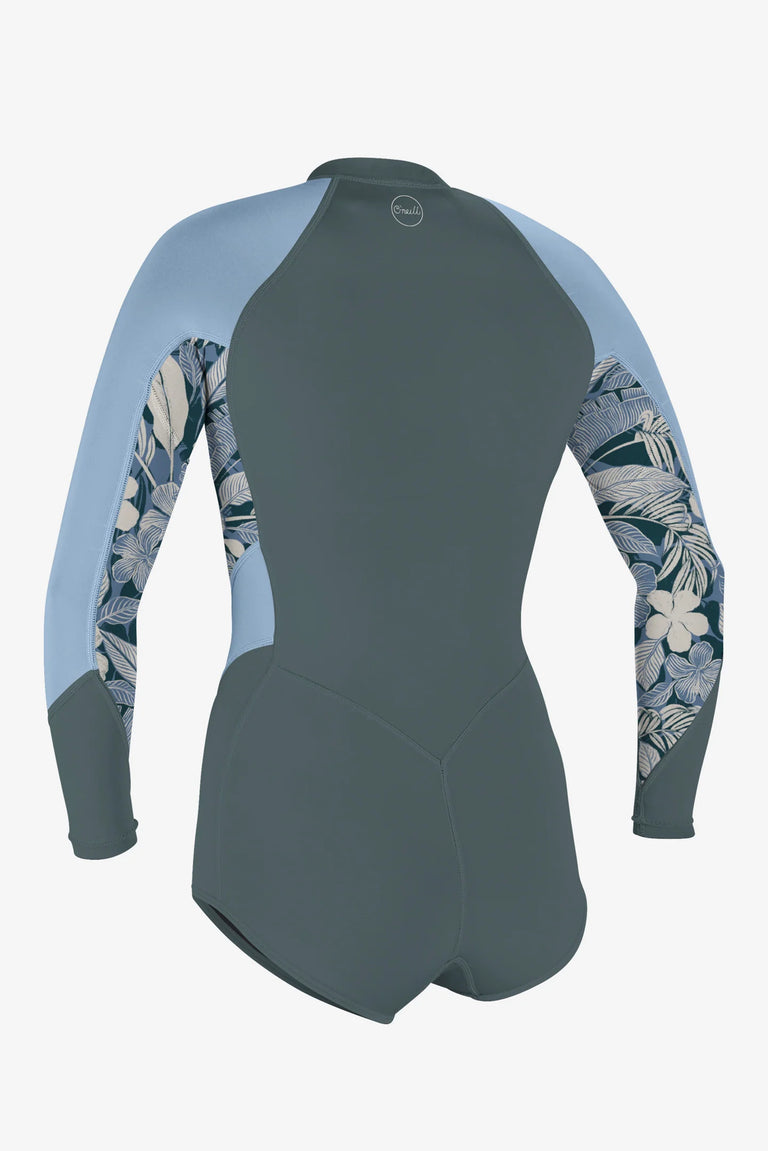 O Neill Bahia 2/1mm Front Zip LS Surf Suit Womens Springsuit IJ8-SHADE/PALMTROP/FDENIM 10