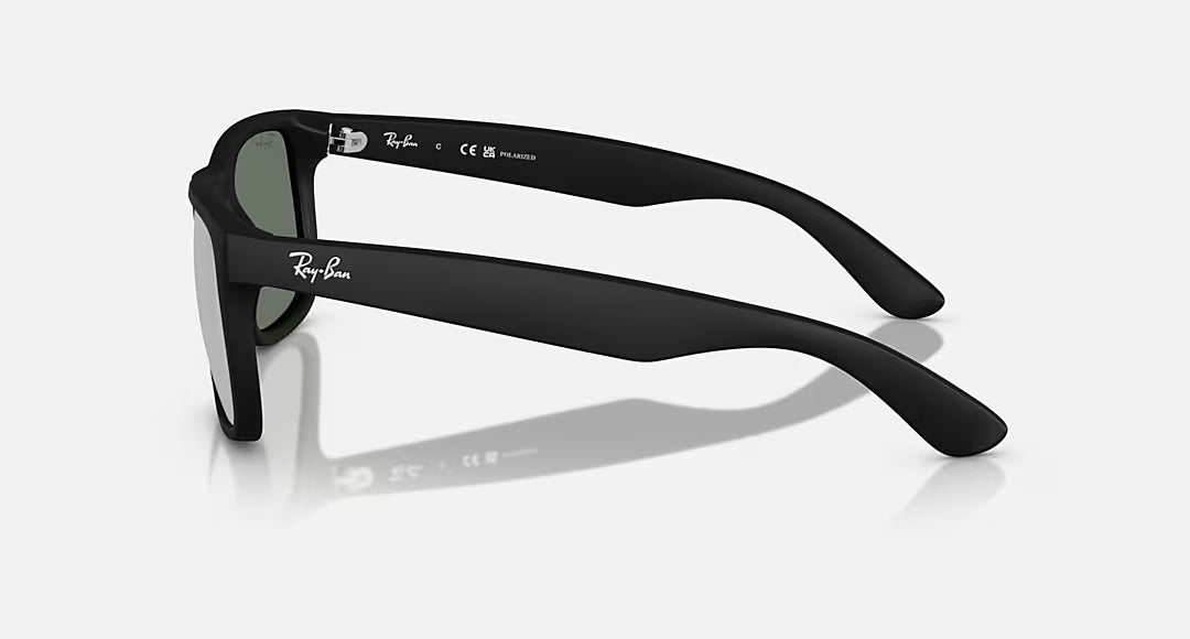 Ray Ban Justin Polarized Sunglasses BlackRubber GreenMirrorSilver Wayfarer
