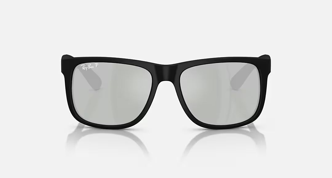 Ray Ban Justin Polarized Sunglasses BlackRubber GreenMirrorSilver Wayfarer
