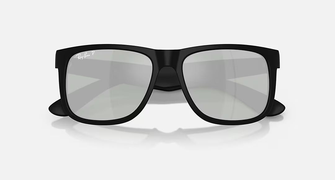 Ray Ban Justin Polarized Sunglasses BlackRubber GreenMirrorSilver Wayfarer