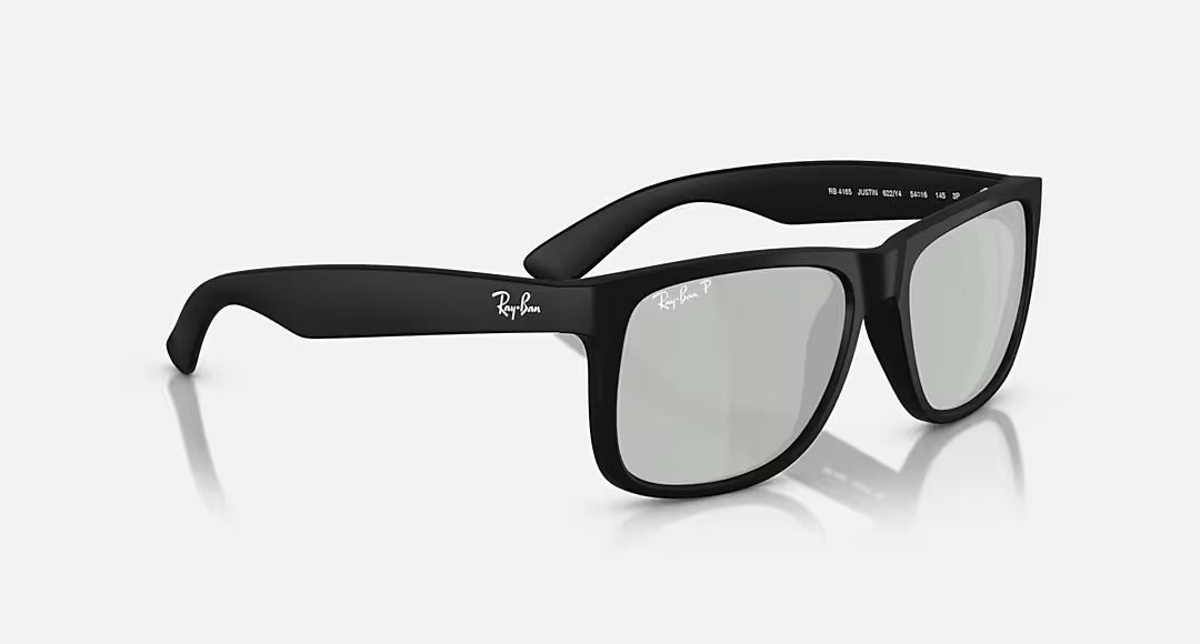 Ray Ban Justin Polarized Sunglasses BlackRubber GreenMirrorSilver Wayfarer