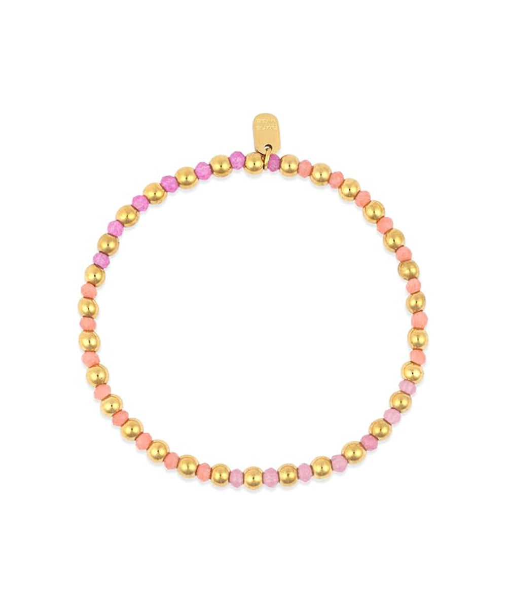 Pura Vida Ball Bead and Stone Stretch Anklet  GOLD