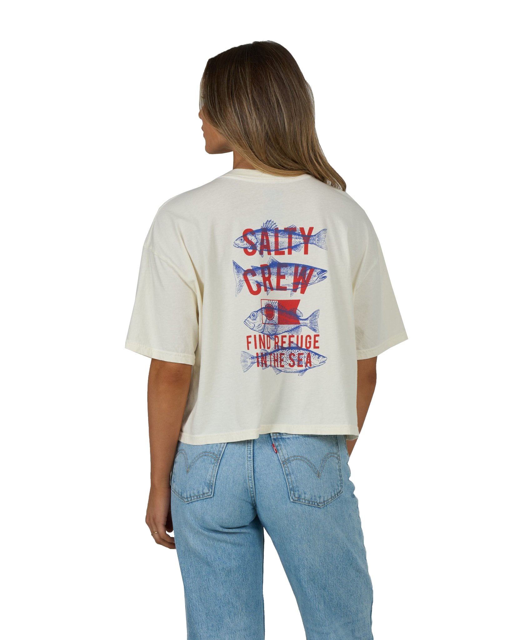 SALTY CREW FISH FINDER SKIMMER TEE OFF WHITE M