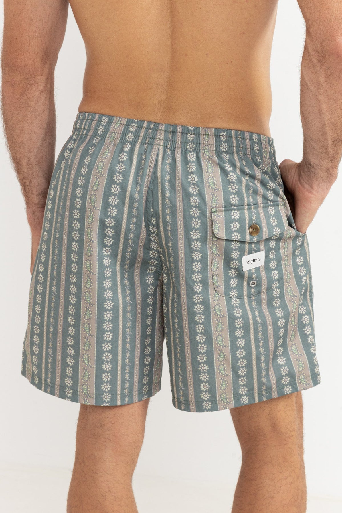 Rhythm Paisley Stripe Beach Short OLI-Olive 32