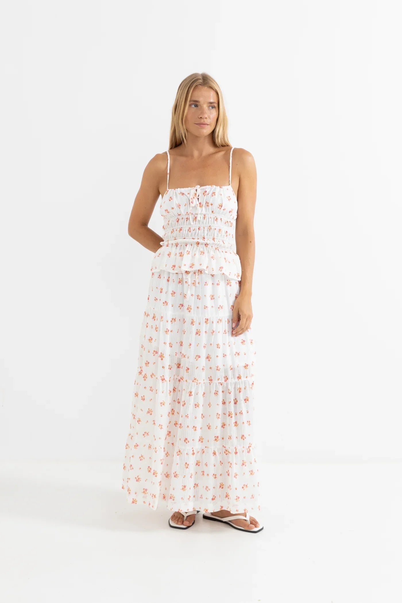 RHYTHM ROSIE FLORAL TIE FRONT TOP WHT-WHITE 4L