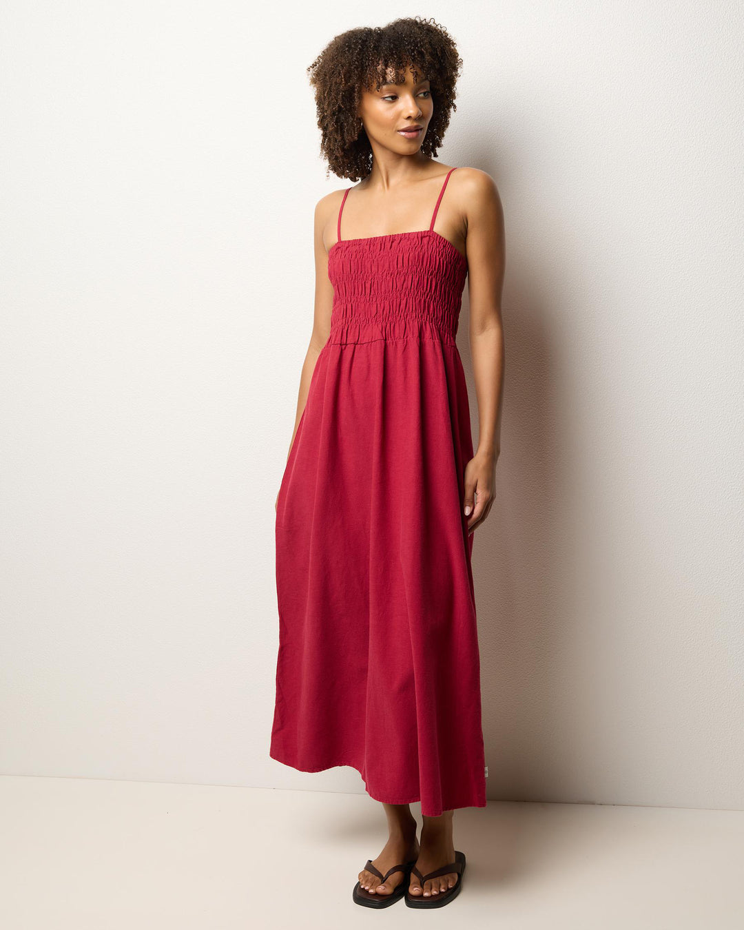 RHYTHM CLASSIC SHIRRED MIDI DRESS SAN-SANGRIA 4L