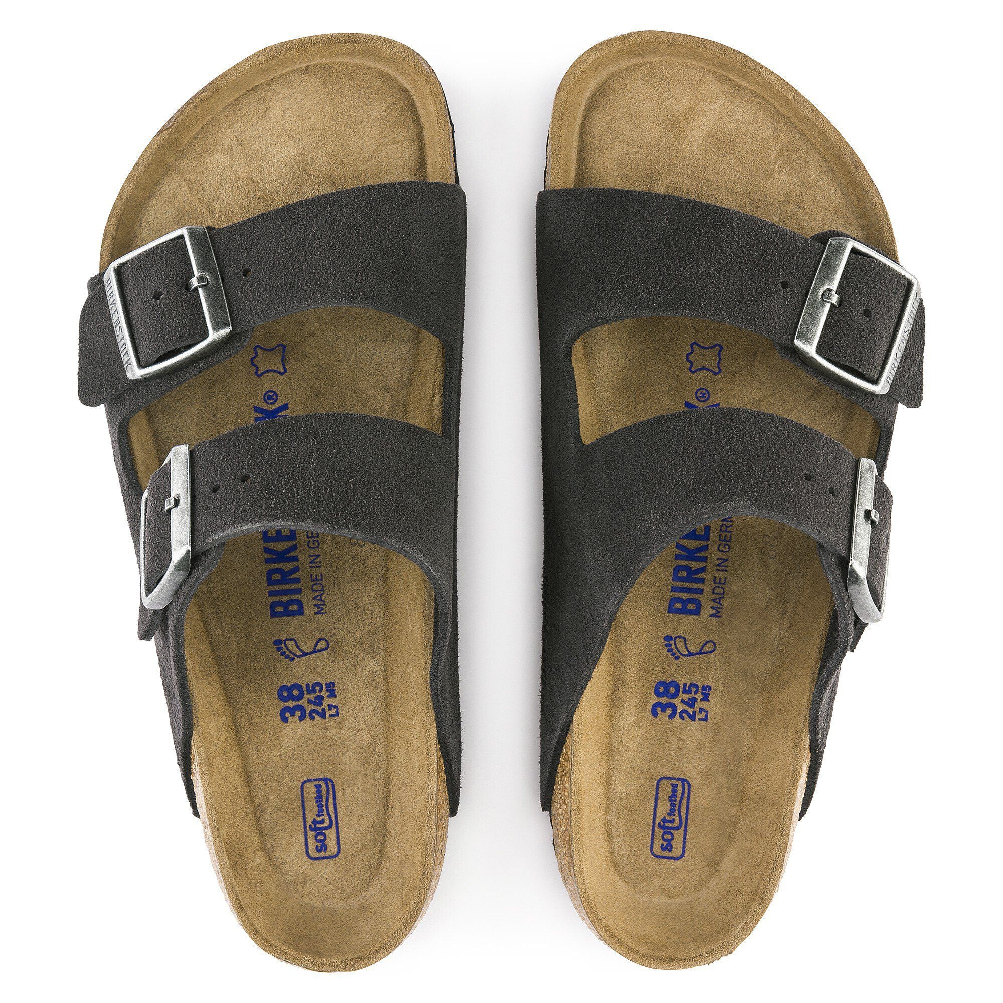 Birkenstock Arizona Soft Footbed Womens Sandal Suede-Velvet Grey 5