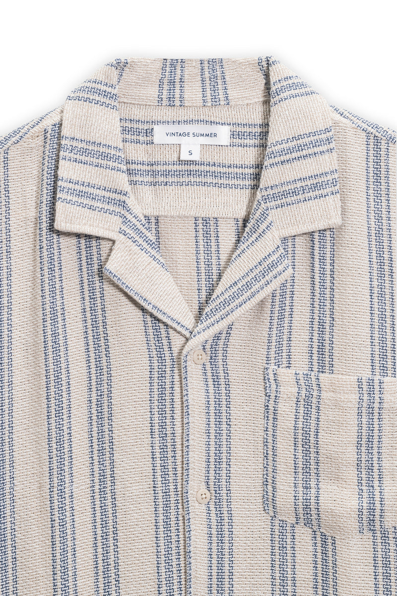VINTAGE SUMMER BASKET WEAVE CAMP SHIRT SAND L