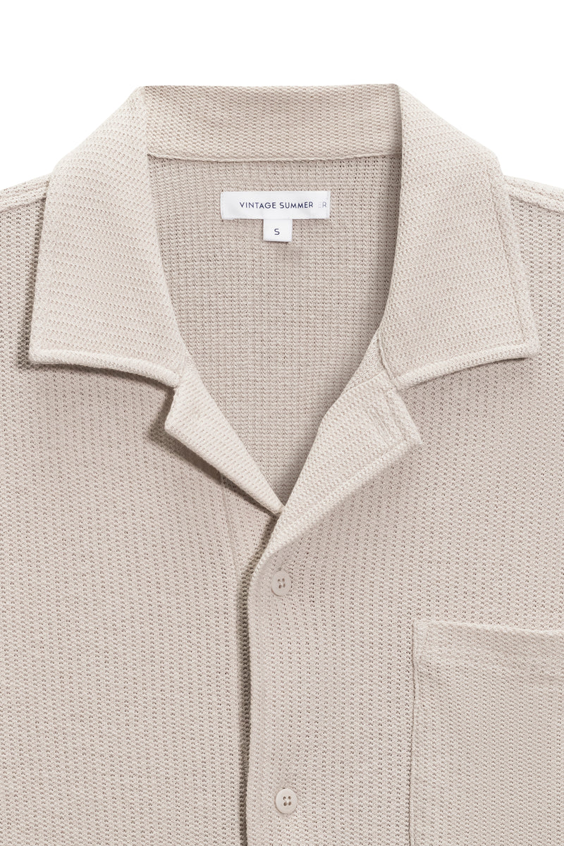 VINTAGE SUMMER MENS BEACH PIQUE CAMP SHIRT TAN XXL