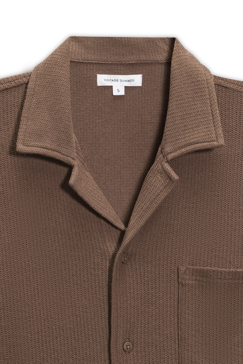 VINTAGE SUMMER MENS BEACH PIQUE CAMP SHIRT BROWN XL