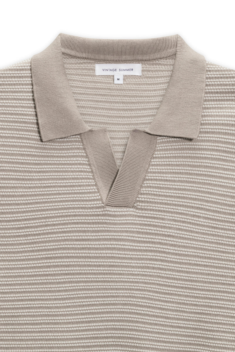 VINTAGE SUMMER STRIPED SWEATER KNIT POLO TAN L