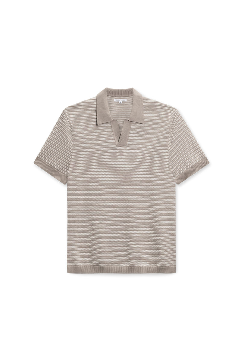 VINTAGE SUMMER STRIPED SWEATER KNIT POLO TAN S